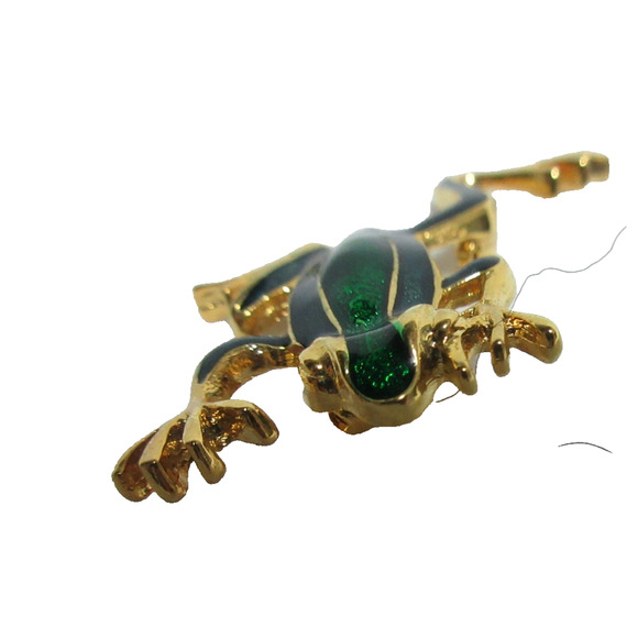Vintage Leaping Frog Blue & Green Enamel Brooch Pin Gold Tone - Picture 2 of 5